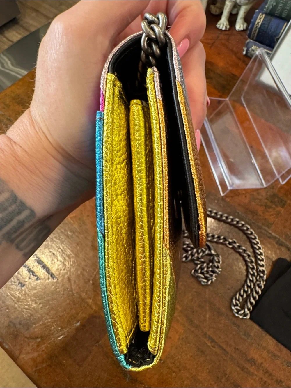 Kurt Geiger Iridescent Multicolor Chevron Chain Crossbody Bag